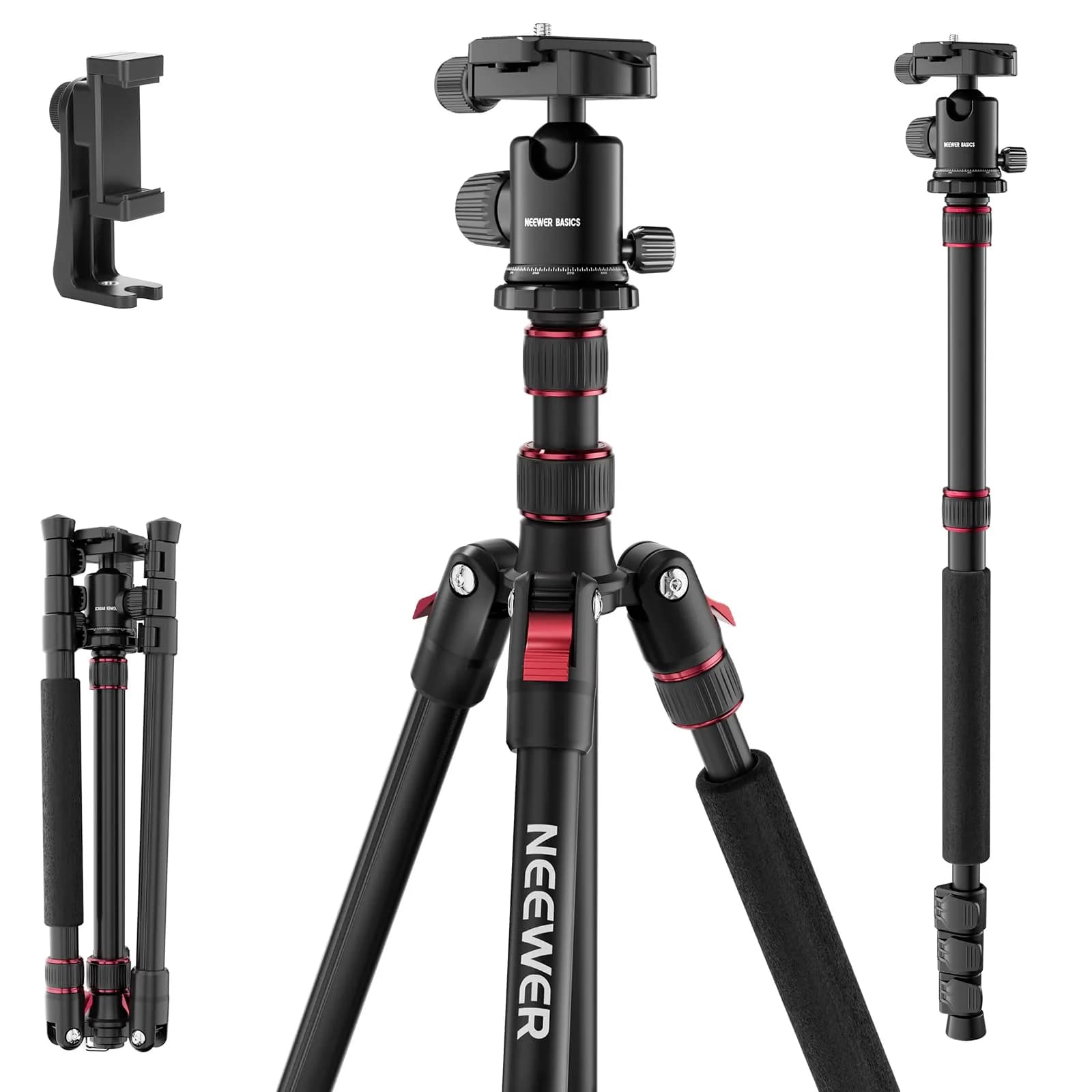 NEEWER Camera Tripod Monopod, 71" Aluminum Heavy Duty Travel Stand with 360° Ball Head & Phone Holder