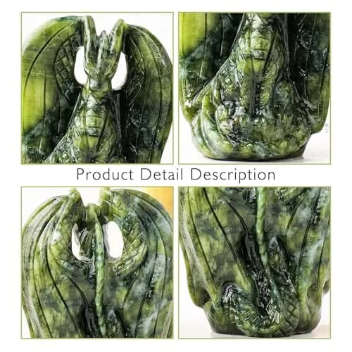 Apengshi Dragon Figurine Natural Green Jade Crystal | Mythical Animal Decor for Home & Office thumbnail 5