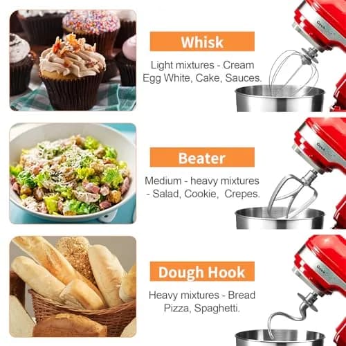 Geek Chef Electric Stand Mixer 4.8QT Bright Red | 12 Speeds, Tilt-Head, 280W Power thumbnail 2