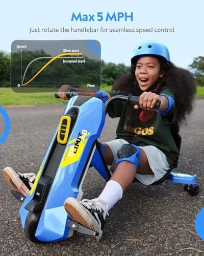 SaveJoy 12V Electric Go Kart for Kids 6-12 | 360° Spin Drift, Blue, Max 5 MPH thumbnail 5