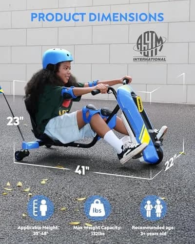 SaveJoy 12V Electric Go Kart for Kids 6-12 | 360° Spin Drift, Blue, Max 5 MPH thumbnail 2