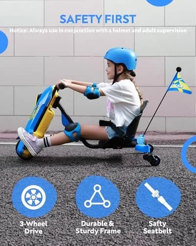 SaveJoy 12V Electric Go Kart for Kids 6-12 | 360° Spin Drift, Blue, Max 5 MPH thumbnail 3