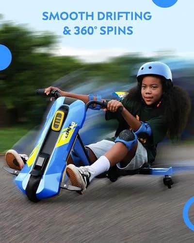 SaveJoy 12V Electric Go Kart for Kids 6-12 | 360° Spin Drift, Blue, Max 5 MPH thumbnail 4