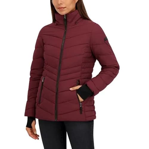 HFX Women's Stretch Puffer Jacket, Garnet, Medium | Active Warmth & Flexibility thumbnail 2