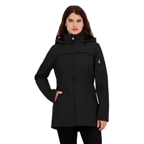 HFX Women's Longline Softshell Jacket, Ebony, Medium | Water-Resistant, Breathable, 32" Mid-Length thumbnail 1