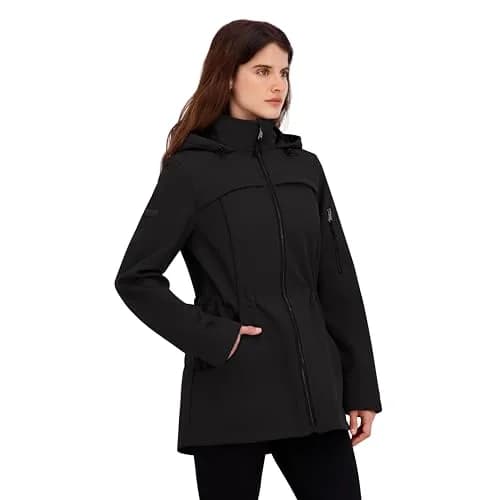 HFX Women's Longline Softshell Jacket, Ebony, Medium | Water-Resistant, Breathable, 32" Mid-Length thumbnail 2