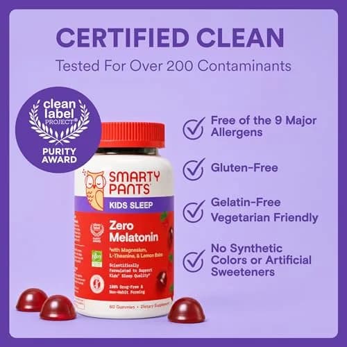 SmartyPants Kids Sleep Zero Melatonin Gummies with L-Theanine, Lemon Balm & Magnesium, Gluten Free, Strawberry Flavor, 60 Gummies | Drug-Free Sleep Support thumbnail 9