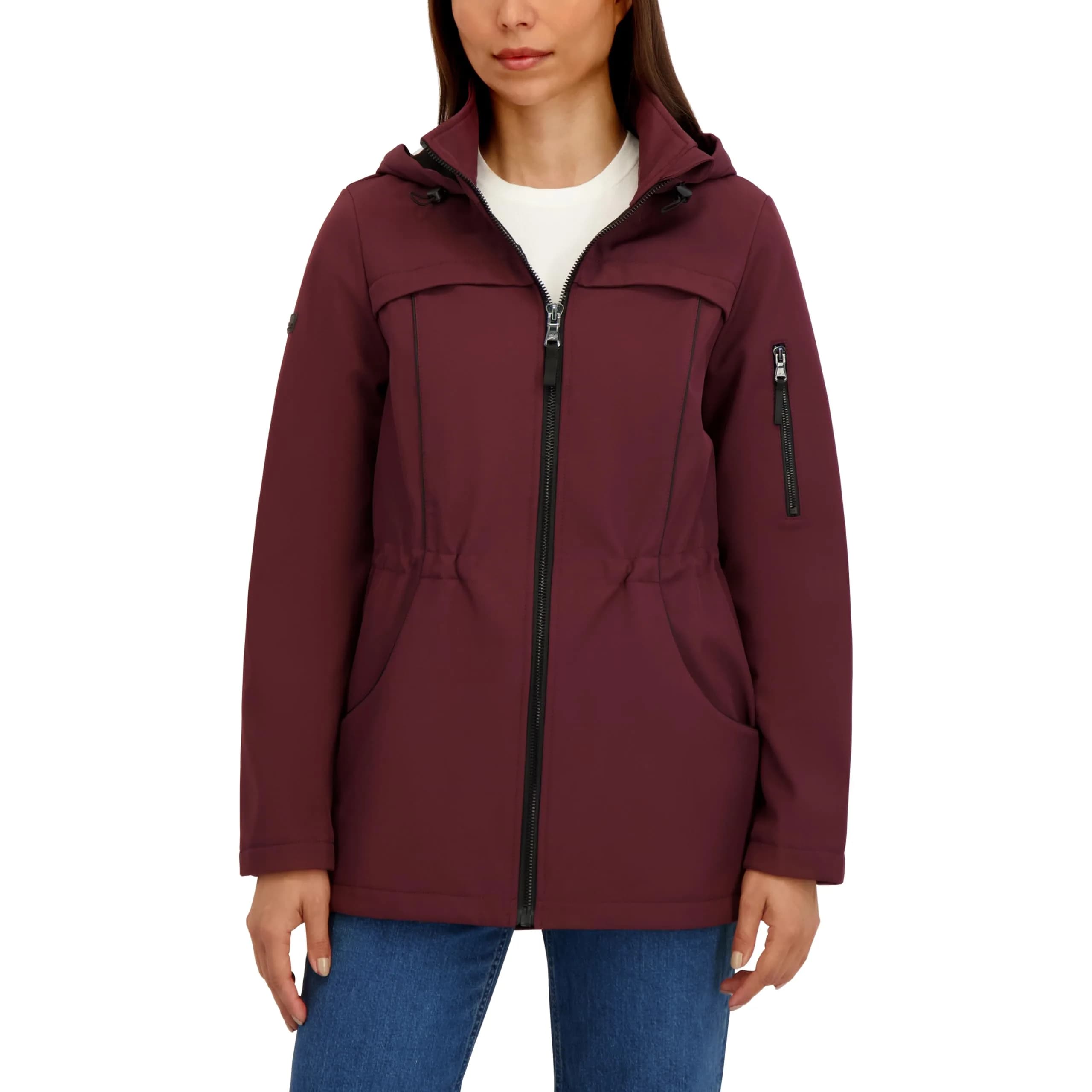 HFX Women's Longline Softshell Jacket, Garnet, Large | Water-Resistant, Breathable, 32" Mid-Length