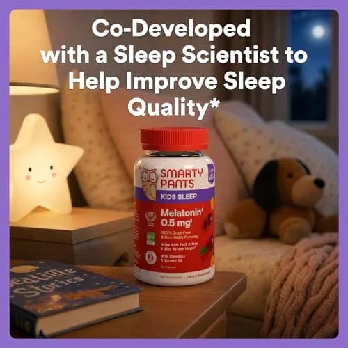 SmartyPants Kids Sleep Melatonin 0.5mg Gummies with Chamomile & Vitamin D3 | Gluten Free, Drug Free, Strawberry Mango Flavor thumbnail 5