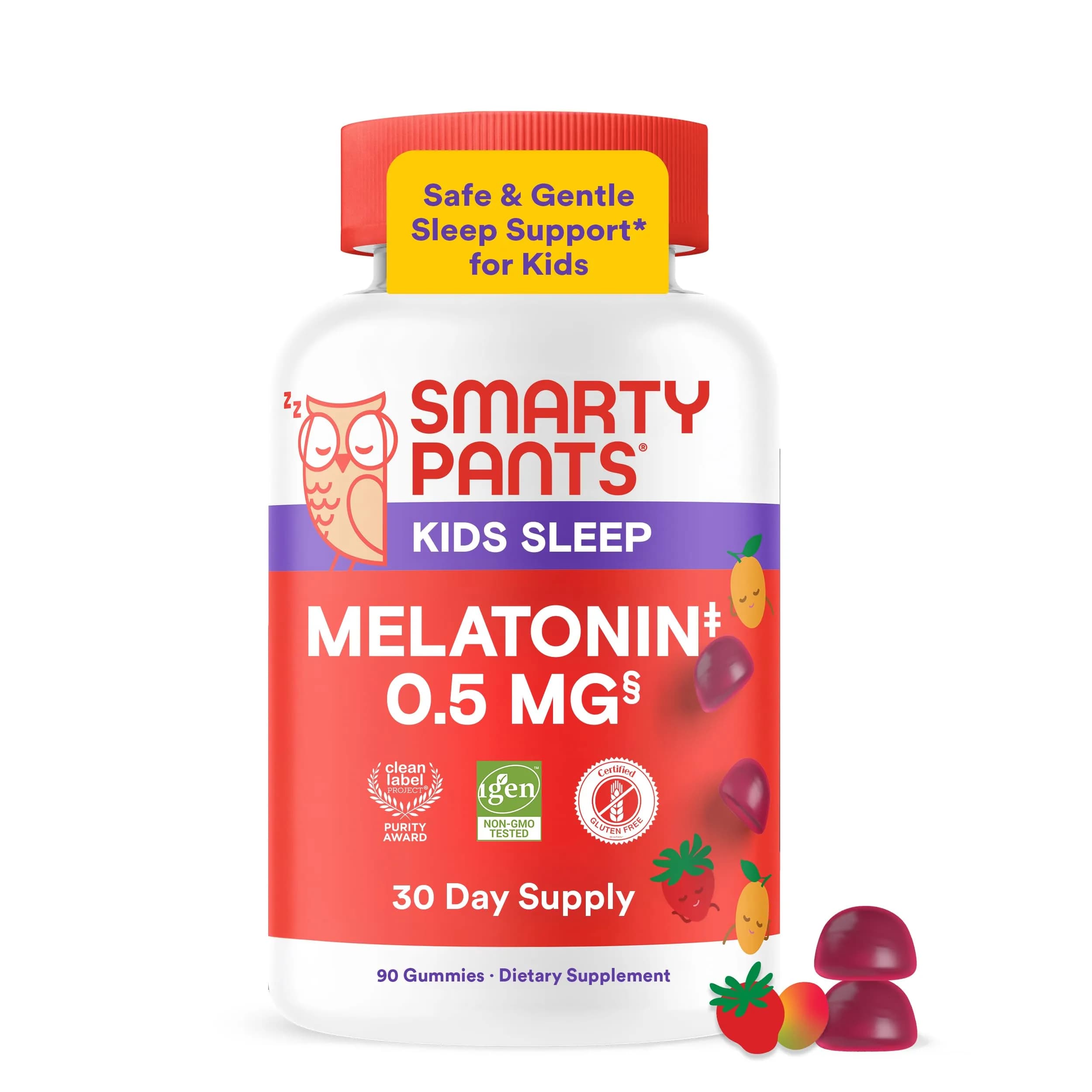 SmartyPants Kids Sleep Melatonin 0.5mg Gummies with Chamomile & Vitamin D3 | Gluten Free, Drug Free, Strawberry Mango Flavor — Gummy