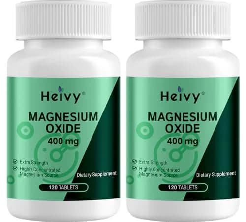 Heivy Magnesium Oxide 400mg | Vegan Mineral Supplement for Muscle Recovery & Relaxation in USA (120 Tablets x 2 Bottles) thumbnail 1