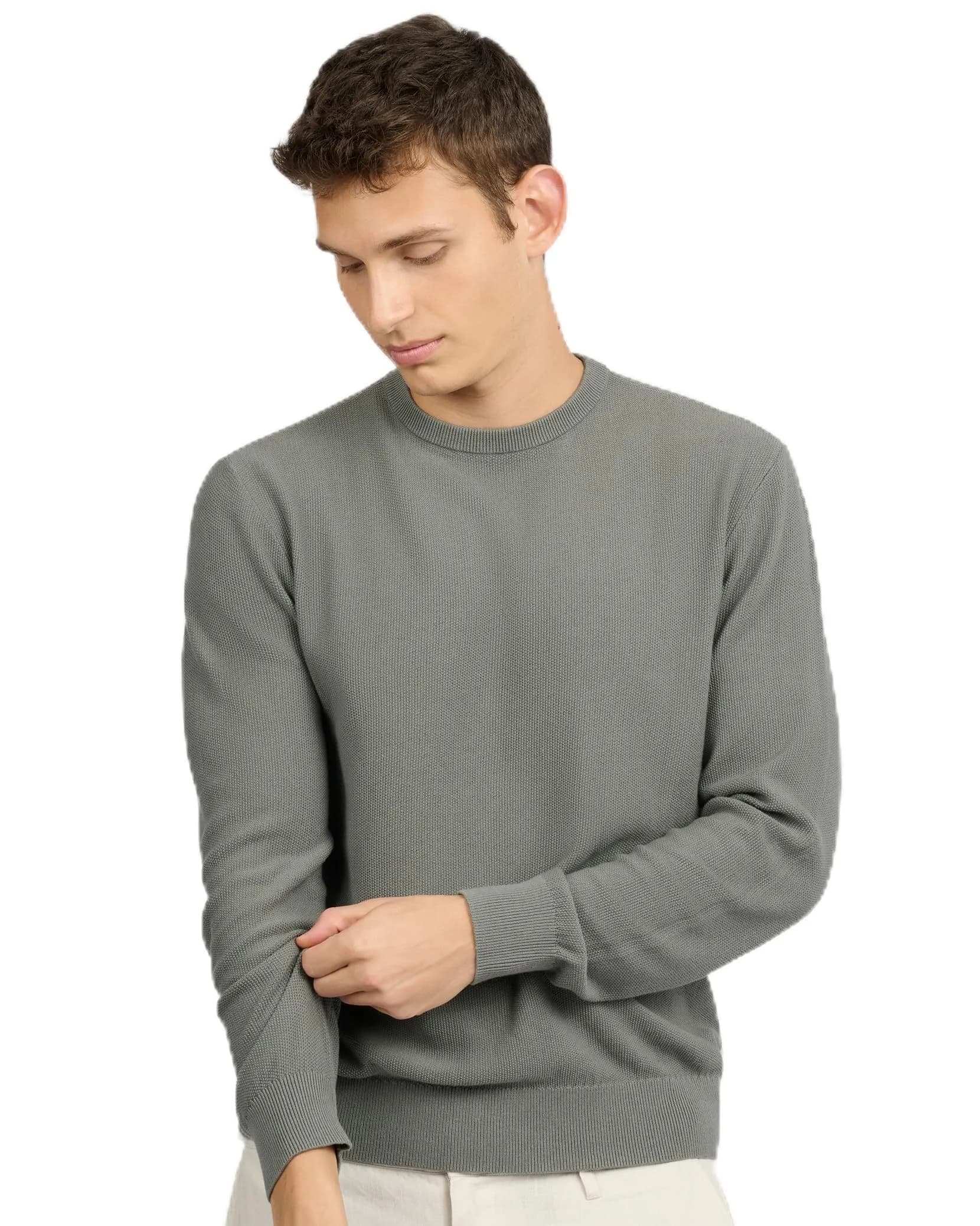 Onia Pique Crewneck Sweater Agave | Classic Fit, Long Sleeve, Solid Pattern, Medium