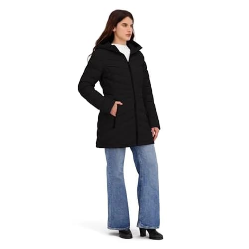 HFX Women's Longline Stretch Puffer Coat, Black, Medium | Insulated & Water-Resistant for Cold Weather thumbnail 3