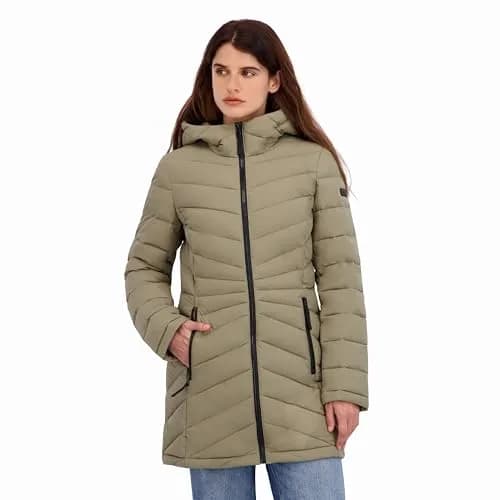 HFX Women's Longline Stretch Puffer Coat, Moss Green, Small | Active & Performance Winter Outerwear thumbnail 1