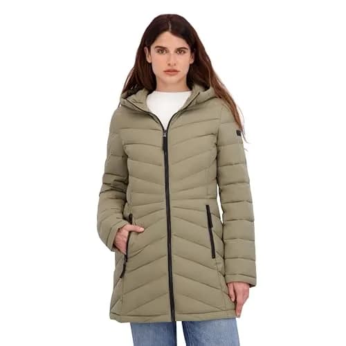 HFX Women's Longline Stretch Puffer Coat, Moss Green, Small | Active & Performance Winter Outerwear thumbnail 4