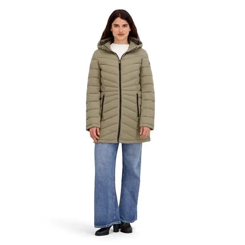 HFX Women's Longline Stretch Puffer Coat, Moss Green, Small | Active & Performance Winter Outerwear thumbnail 6