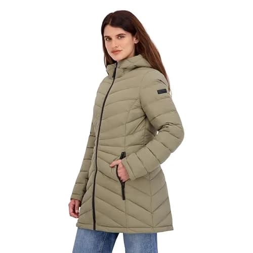 HFX Women's Longline Stretch Puffer Coat, Moss Green, Small | Active & Performance Winter Outerwear thumbnail 2