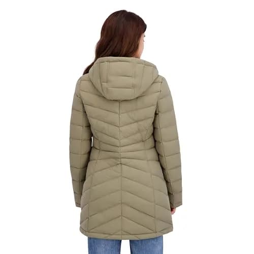 HFX Women's Longline Stretch Puffer Coat, Moss Green, Small | Active & Performance Winter Outerwear thumbnail 3