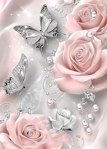 BYGFHLYW 5D Butterfly Rose Flower Diamond Painting Kit 12x16 inches (30x40 cm) | Full Drill Gem Art for Adults thumbnail 1