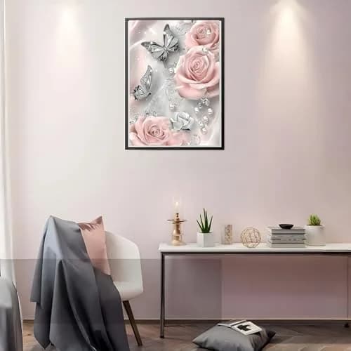 BYGFHLYW 5D Butterfly Rose Flower Diamond Painting Kit 12x16 inches (30x40 cm) | Full Drill Gem Art for Adults thumbnail 5