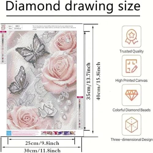BYGFHLYW 5D Butterfly Rose Flower Diamond Painting Kit 12x16 inches (30x40 cm) | Full Drill Gem Art for Adults thumbnail 6