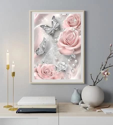 BYGFHLYW 5D Butterfly Rose Flower Diamond Painting Kit 12x16 inches (30x40 cm) | Full Drill Gem Art for Adults thumbnail 3