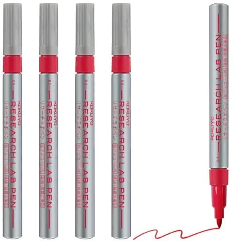KOKUYO Alcohol Resistant Laboratory Markers, 5 Red Permanent Freezer Lab Pens with 0.6mm Fine Point Tip | Smudge-Proof & Fade-Resistant — Red