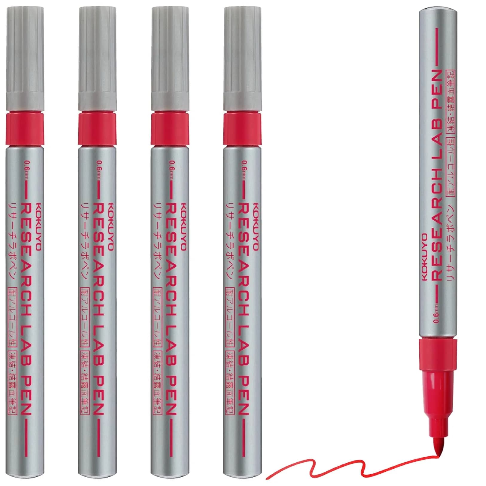 KOKUYO Alcohol Resistant Laboratory Markers, 5 Red Permanent Freezer Lab Pens with 0.6mm Fine Point Tip | Smudge-Proof & Fade-Resistant