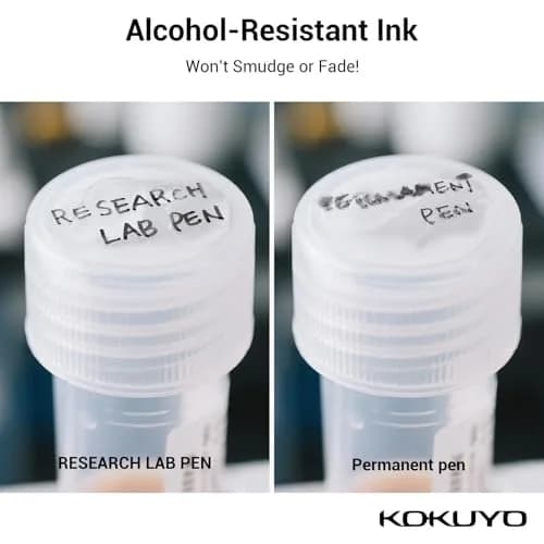 KOKUYO Alcohol Resistant Laboratory Markers, 5 Red Permanent Freezer Lab Pens with 0.6mm Fine Point Tip | Smudge-Proof & Fade-Resistant thumbnail 3