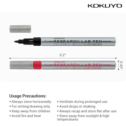 KOKUYO Alcohol Resistant Laboratory Markers 3 Black & 2 Red | Fine Point, 0.6mm, Japan Import thumbnail 2