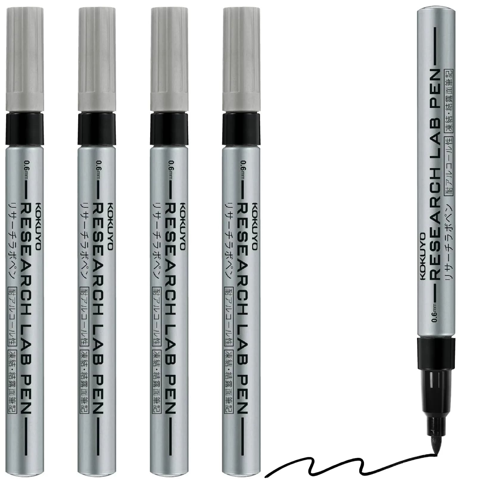 KOKUYO Alcohol Resistant Laboratory Markers, 5 Black Permanent Freezer Lab Pens with 0.6mm Fine Point Tip | Smudge-Proof & Chemical-Resistant — Black