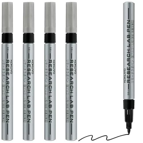 KOKUYO Alcohol Resistant Laboratory Markers, 5 Black Permanent Freezer Lab Pens with 0.6mm Fine Point Tip | Smudge-Proof & Chemical-Resistant - main product image