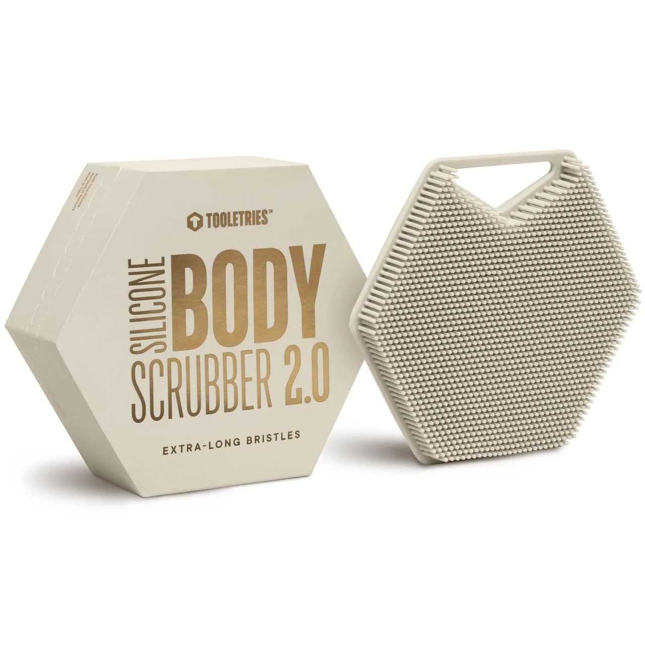 TOOLETRIES Silicone Body Scrubber 2.0 | Deep Cleaning & Exfoliation with Longer Bristles — Sand