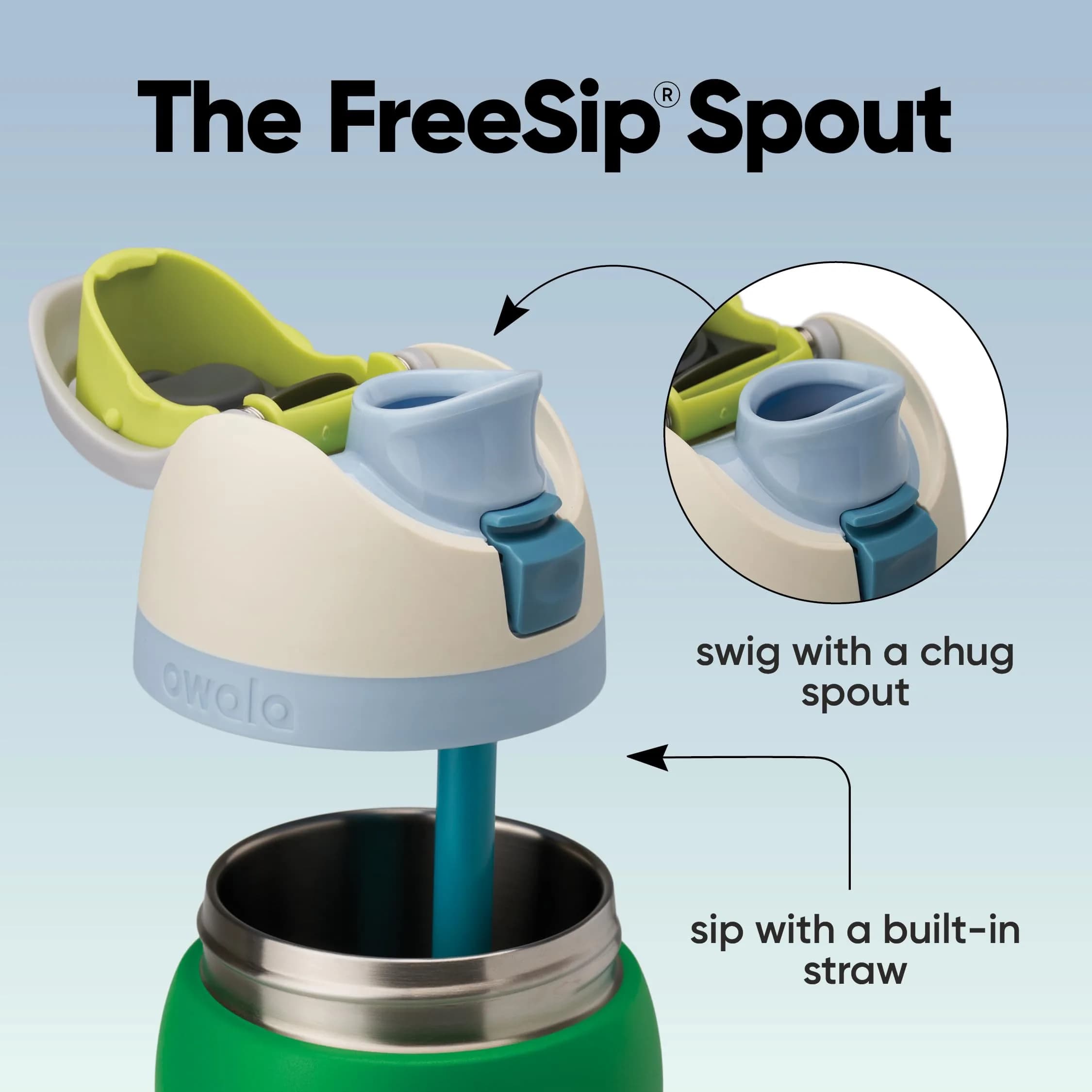 Owala FreeSip Stainless Steel Water Bottle 32 oz Putting Green | Insulated, Spill-Proof, USA-Sourced - view 2