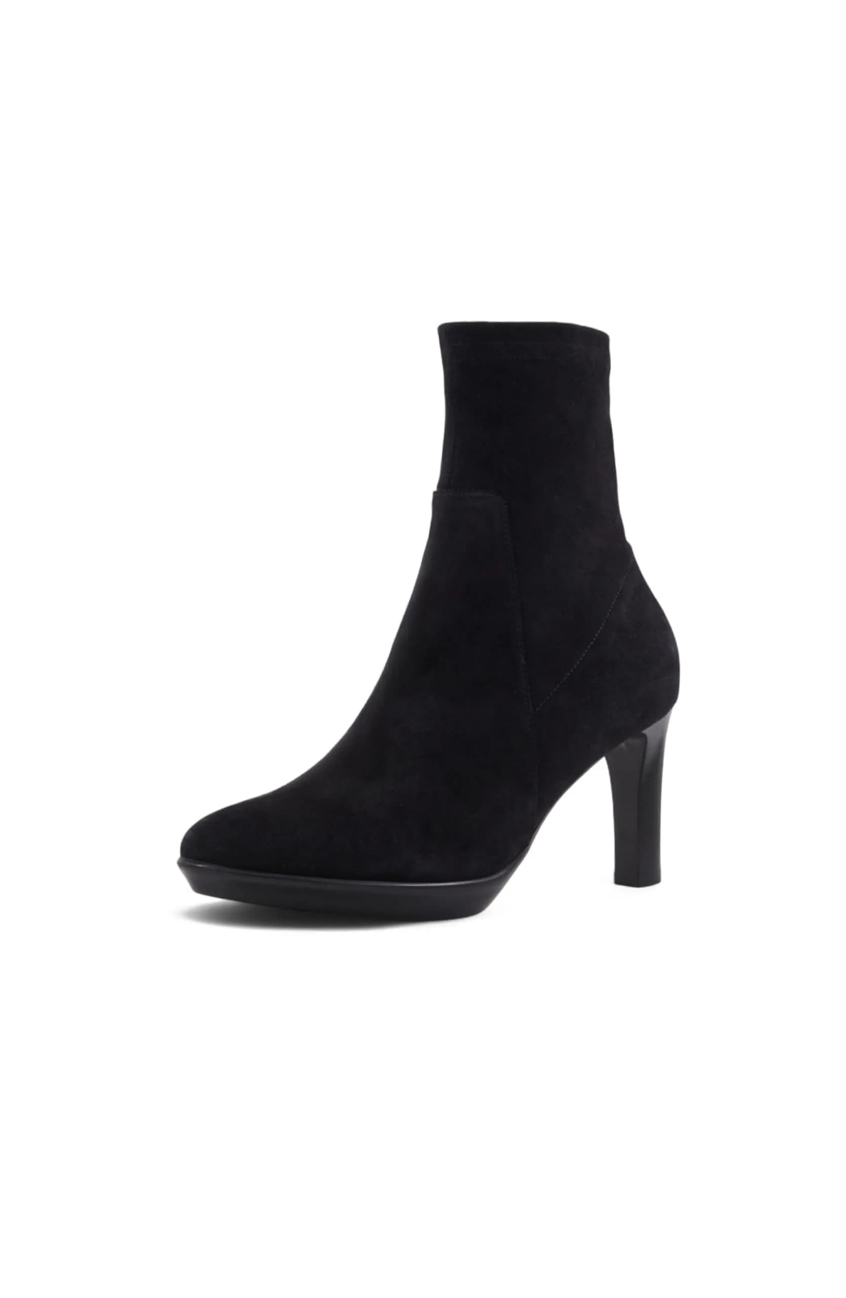 Aquatalia Rhumba Low Black Suede | Elegant Stretch-Leather Bootie with 3.5" Heel - main product image