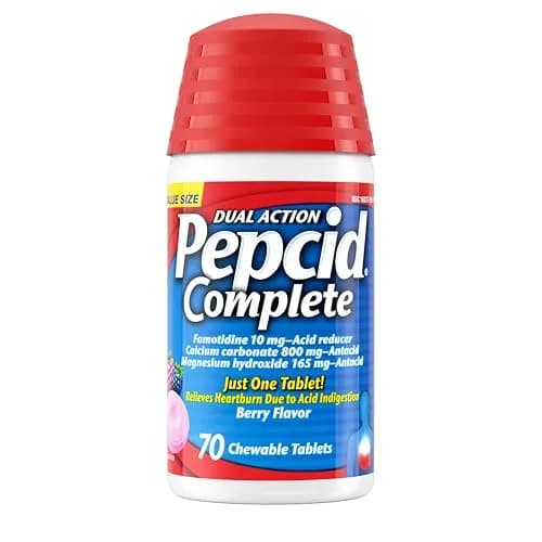 Pepcid Complete Acid Reducer + Antacid Chewable Tablets Berry 70 Count | Fast Heartburn Relief with Famotidine thumbnail 1