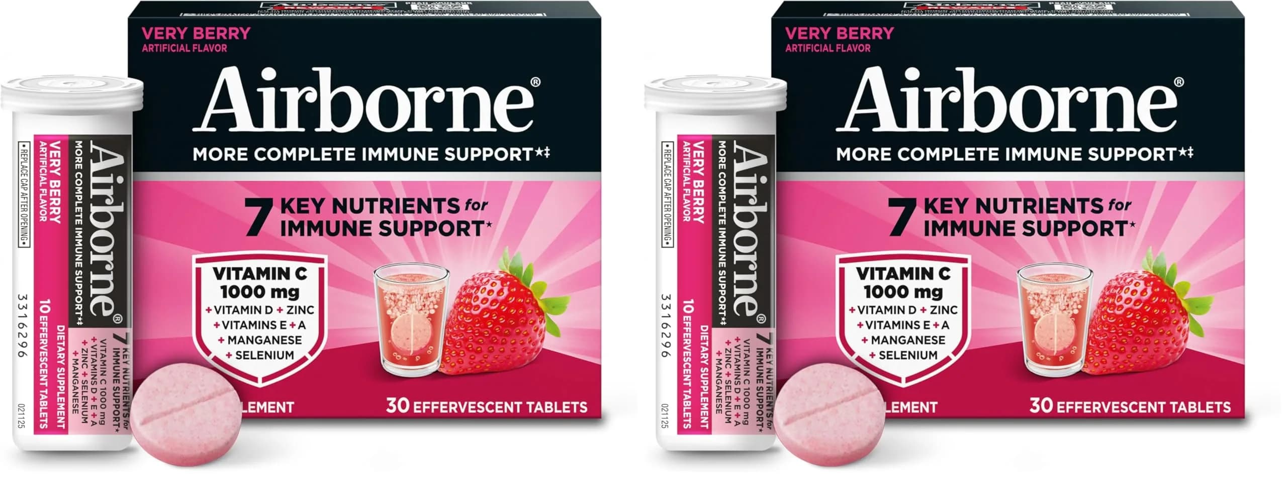 Airborne Immune Support Effervescent Tablets, Very Berry Flavor, 30 Count (Pack of 2) - main product image