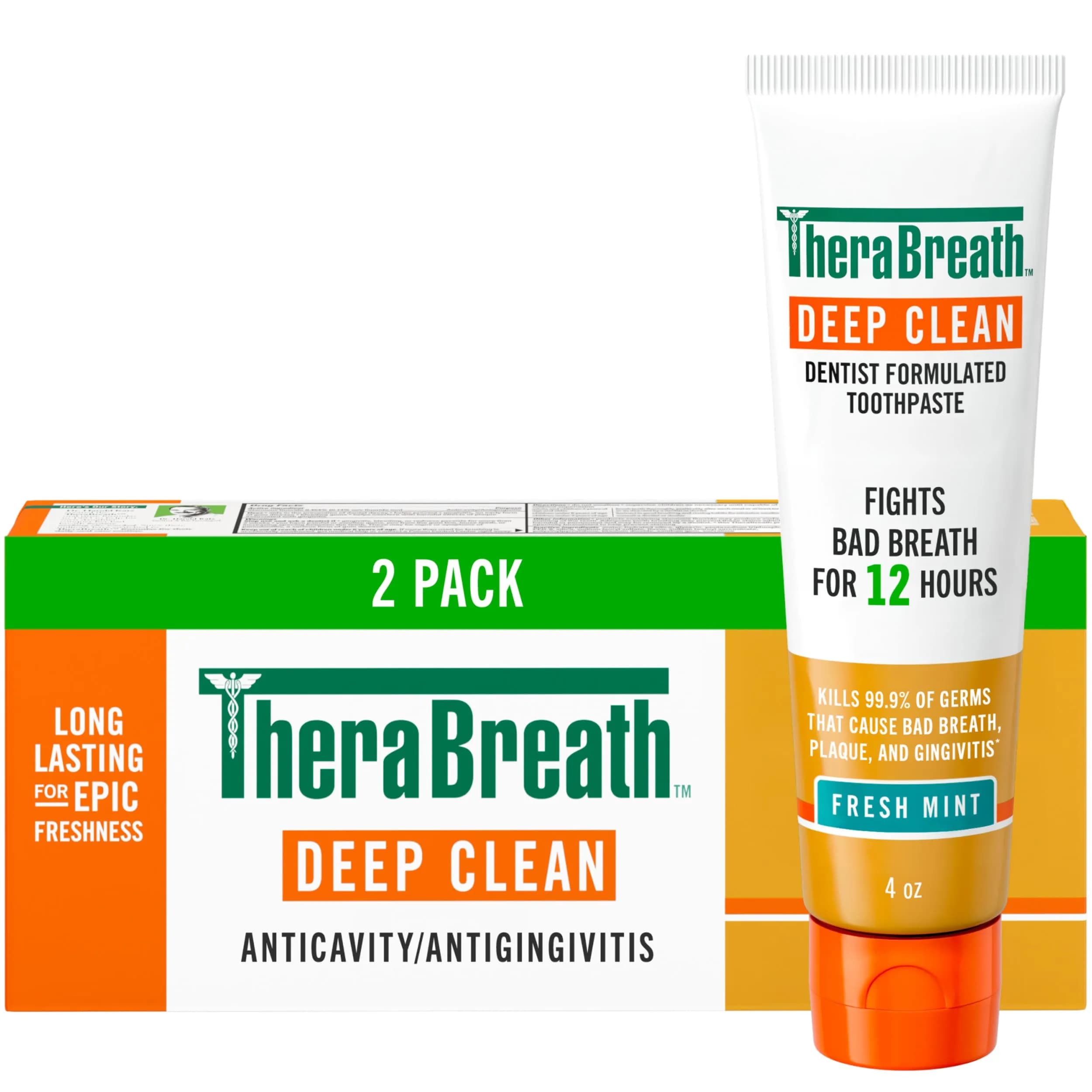 TheraBreath Deep Clean Toothpaste Fresh Mint 8 oz (227 g) | Kills Germs Causing Bad Breath, Plaque & Gingivitis - main product image