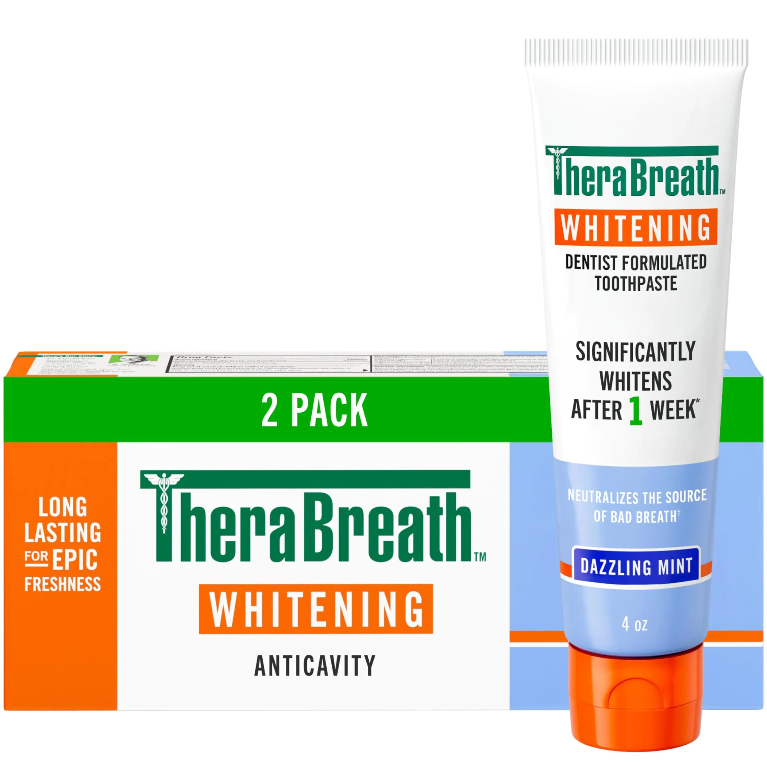 TheraBreath Whitening Toothpaste Dazzling Mint 156g (5.5oz) | Peroxide-Free Whitening & Fresh Breath - main product image