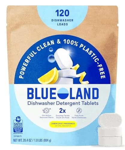 BLUELAND 100% Plastic-Free Dishwasher Detergent Tablets, 120 Count (Pack of 1) Lemon Zest | EPA Safer Choice Certified thumbnail 1