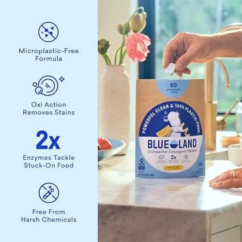 BLUELAND 100% Plastic-Free Dishwasher Detergent Tablets, 120 Count (Pack of 1) Lemon Zest | EPA Safer Choice Certified thumbnail 2