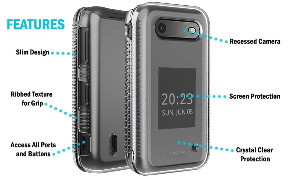 Nakedcellphone Clear Hard Shell Case for Nokia 2760 2780 Flip Phone | Slim Fit, Screen Protection, Textured Grip thumbnail 7