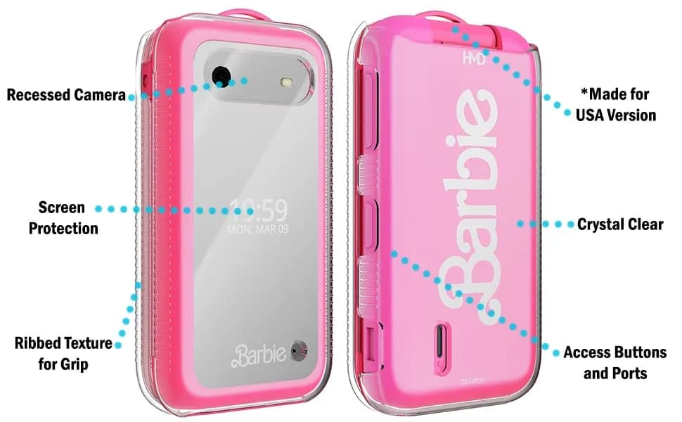 Nakedcellphone Clear Case for HMD Barbie Flip Phone (USA Version ONLY) - 12.3cm (4.84in) Length | Slim Fit with Textured Grip thumbnail 7
