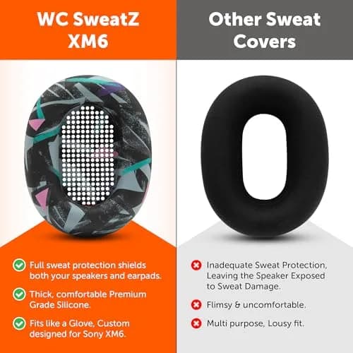 WC SweatZ XM6 Silicone Sweat Covers for Sony WH-1000XM6 | Sweatproof, Washable, Durable (70-120 chars) thumbnail 3