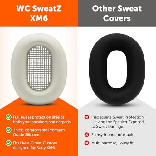 WC SweatZ XM6 Silicone Sweat Covers for Sony WH-1000XM6 | Sweatproof, Washable & Durable (70-120 chars) thumbnail 3