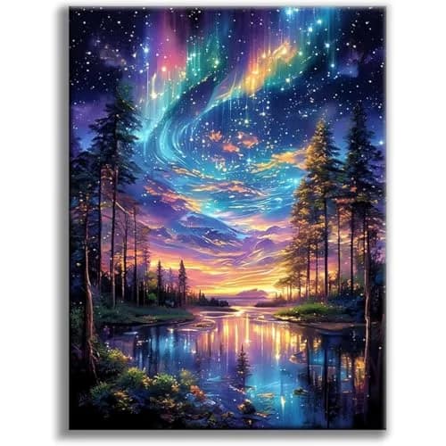 Tiwabb Aurora Starry Night Stamped Cross Stitch Kit 12x16 Inch | Beginner Friendly Art Craft Kit thumbnail 1
