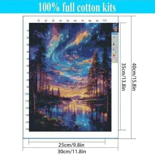Tiwabb Aurora Starry Night Stamped Cross Stitch Kit 12x16 Inch | Beginner Friendly Art Craft Kit thumbnail 5