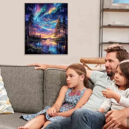 Tiwabb Aurora Starry Night Stamped Cross Stitch Kit 12x16 Inch | Beginner Friendly Art Craft Kit thumbnail 2