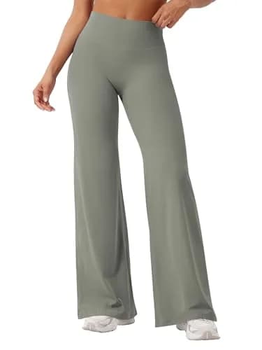 YEOREO Women's Straight Leggings 31.5" Inseam Yoga Pants - Gray Green M | Sweat-Wicking & High-Waisted thumbnail 1