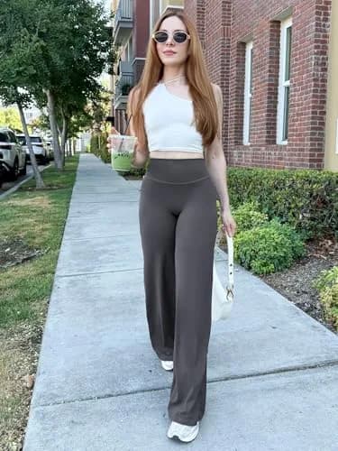 YEOREO Women's Straight Leggings 31.5" Inseam | High Waisted Yoga Pants for Gym & Lounging thumbnail 5